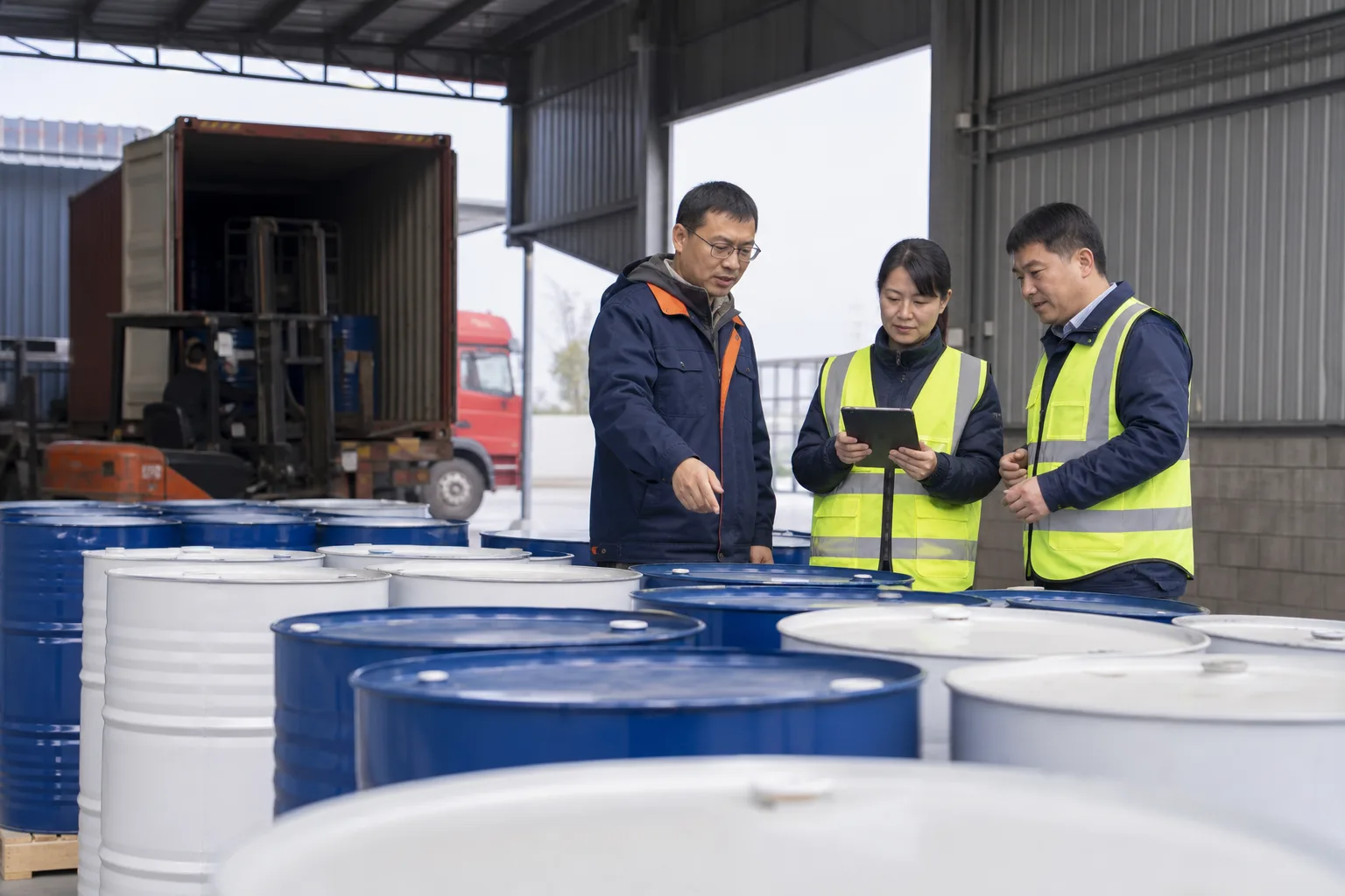 Junaimei warehouse team to check delivery with client representatives Junaimei warehouse team to check delivery with client representatives
