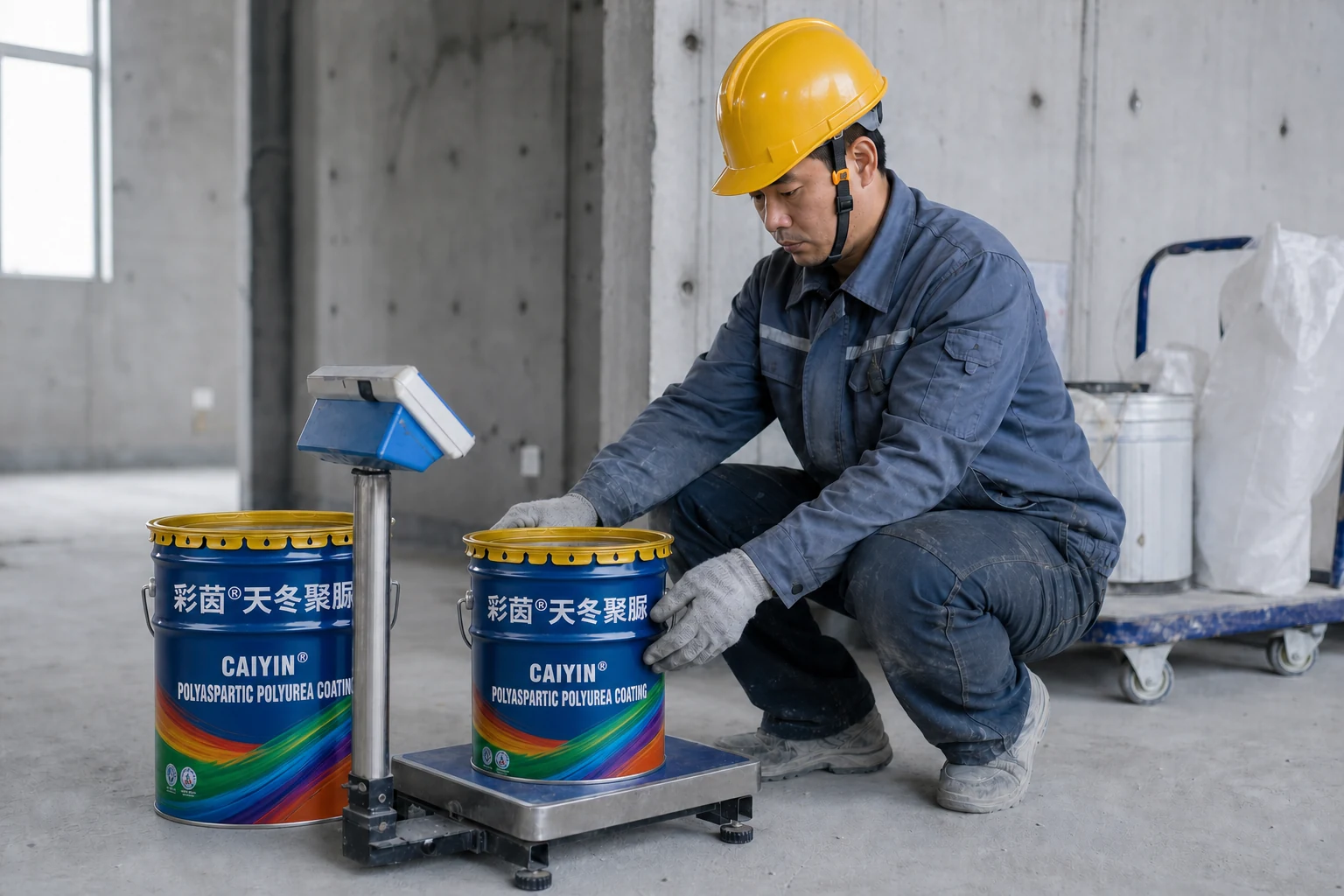 Constructioners use electronic scales of double-assembly materials Constructioners use electronic scales of double-assembly materials