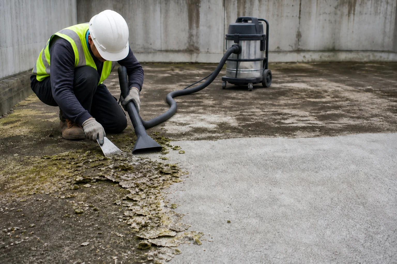 Construction staff to remove loose layers and clean up Construction staff to remove loose layers and clean up