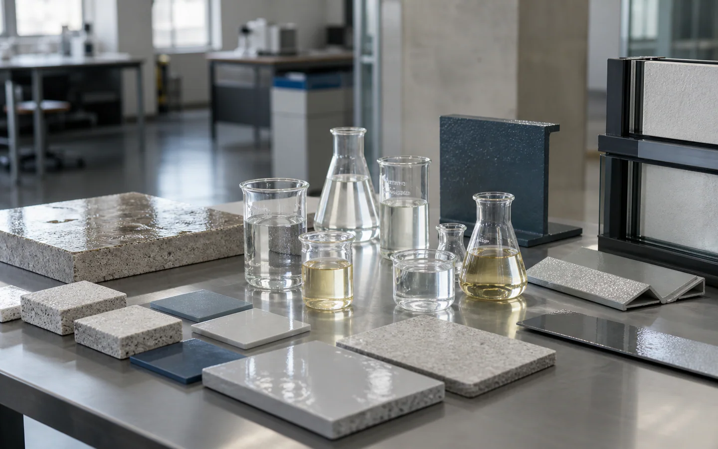 Polyaspartic polyurea resin, coating samples and building materials samples on the surface of the lab Polyaspartic polyurea resin, coating samples and building materials samples on the surface of the lab
