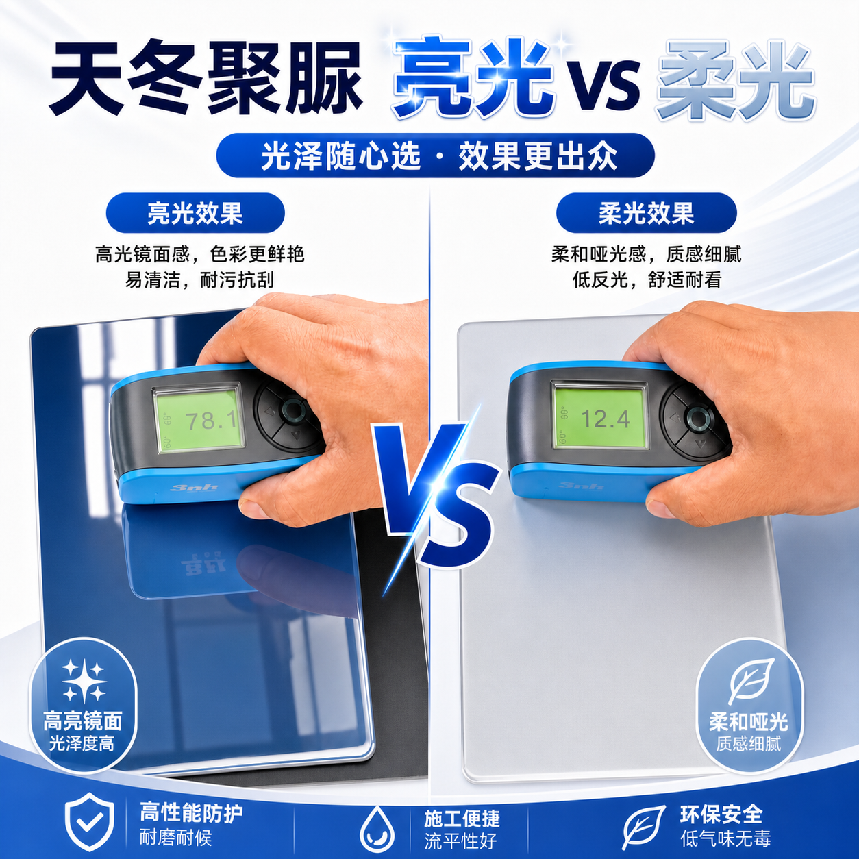 天冬聚脲亮光与柔光外观对比